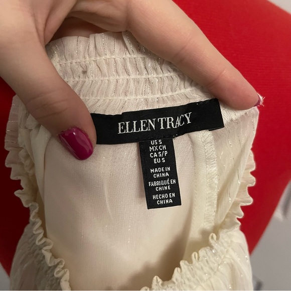 Ellen Tracy | glitter sheer mock neck blouse - Picture 3 of 4